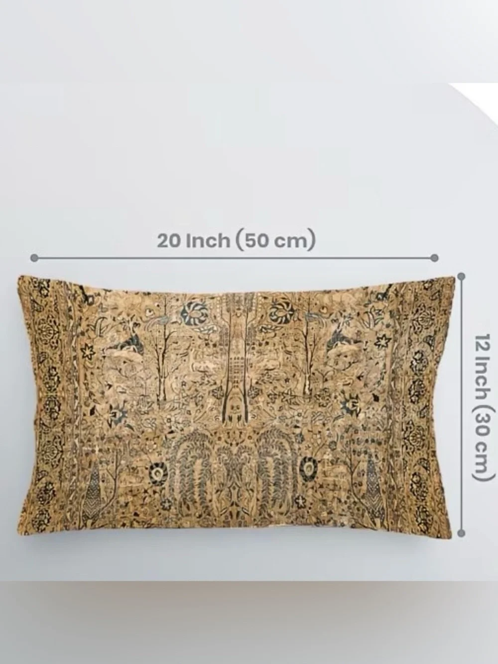 Vintage Persian Garden Pillow Cover Boho Lumbar Cushion Case 12”x20”